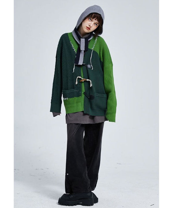 Two-Tone Patchwork Knit Cardigan